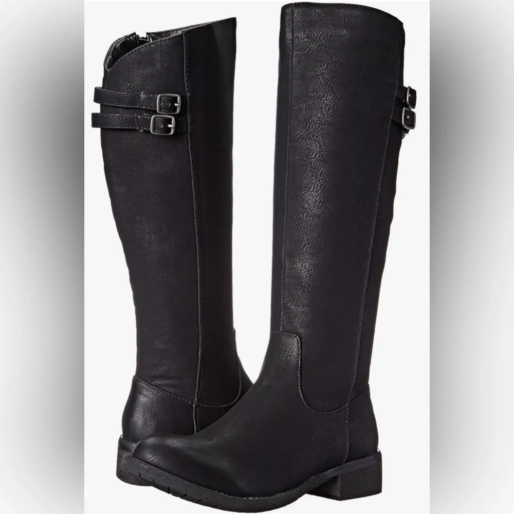 Very Volatile Black Knee High Women’s Boots Faix Leather Side Zipper Sz 7.5